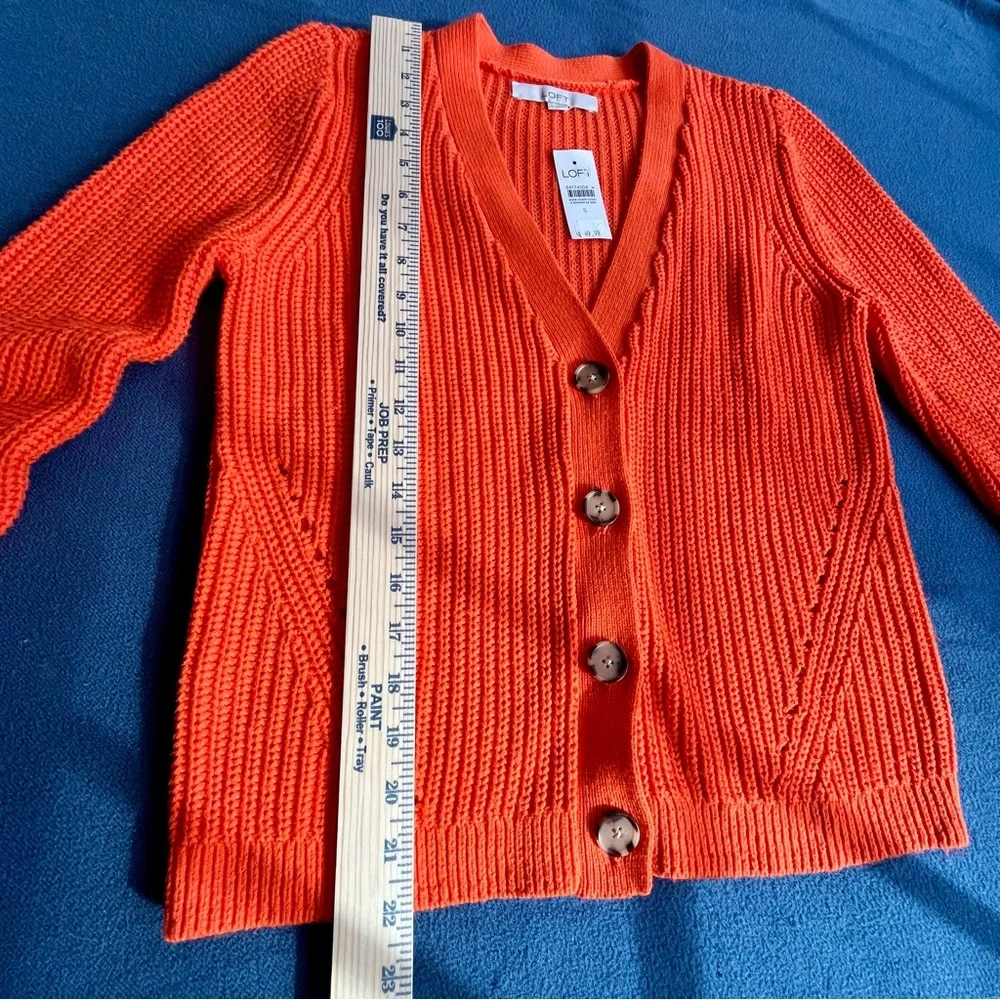 NWT Loft Button Up Knit Cardigan Sweater Orange Women’s Small - Picture 8 of 9